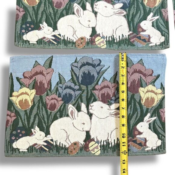 VTG Handmade Tapestry Spring Easter Bunny Rabbit Table Placemats Set Of 8 - Picture 5 of 11